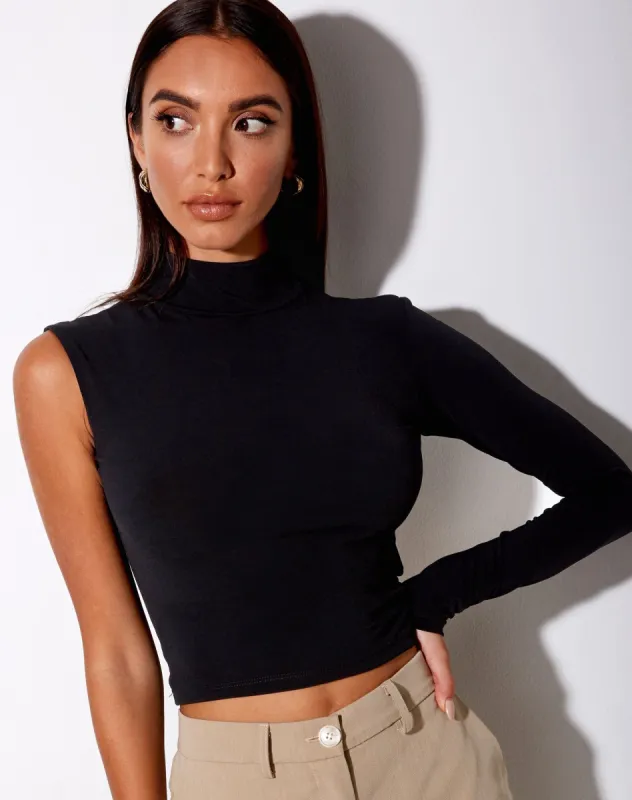 Luly Crop Top in Polycrepe Black sold by Motel Rocks