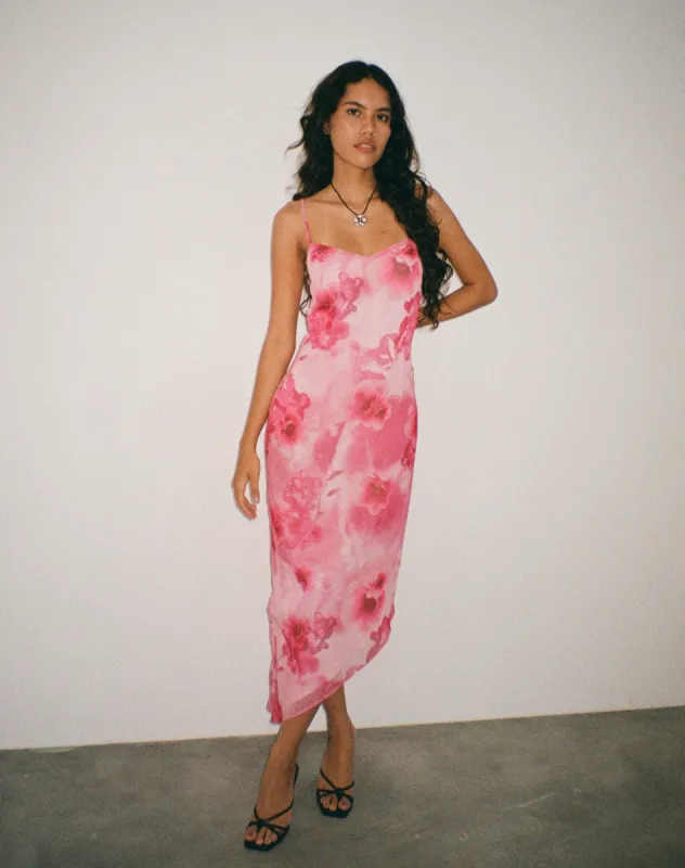 Preston Midi Dress in Watercolour Floral Pink sold by Motel Rocks