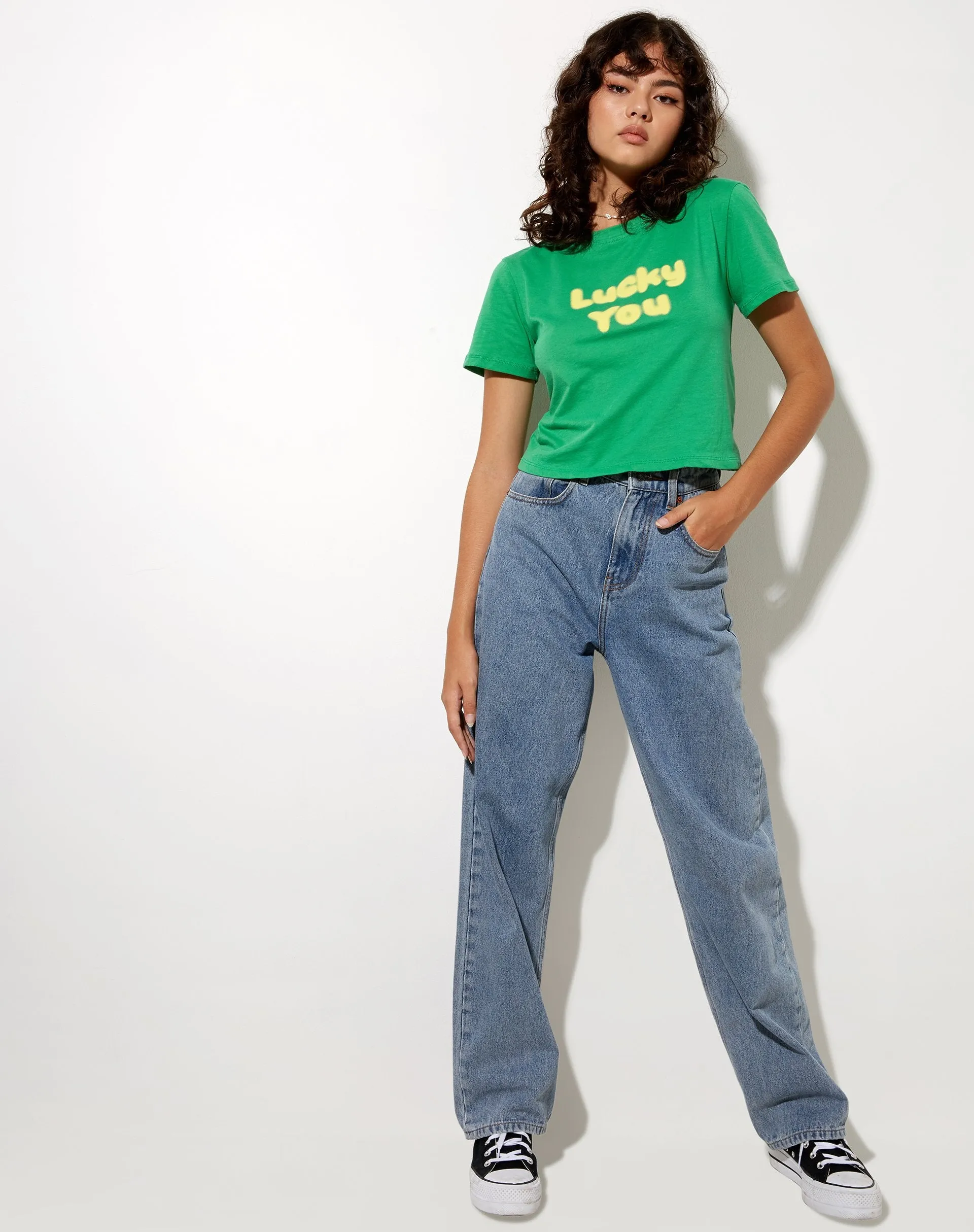 Shrunk Tee in Green Lucky you sold by Motel Rocks product image thumbnail 3