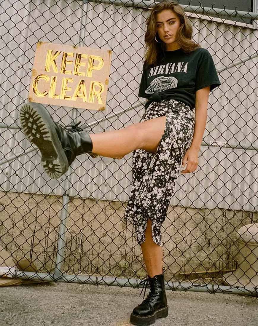 Saika Midi Skirt in Dark Wild Flower sold by Motel Rocks product image thumbnail 5