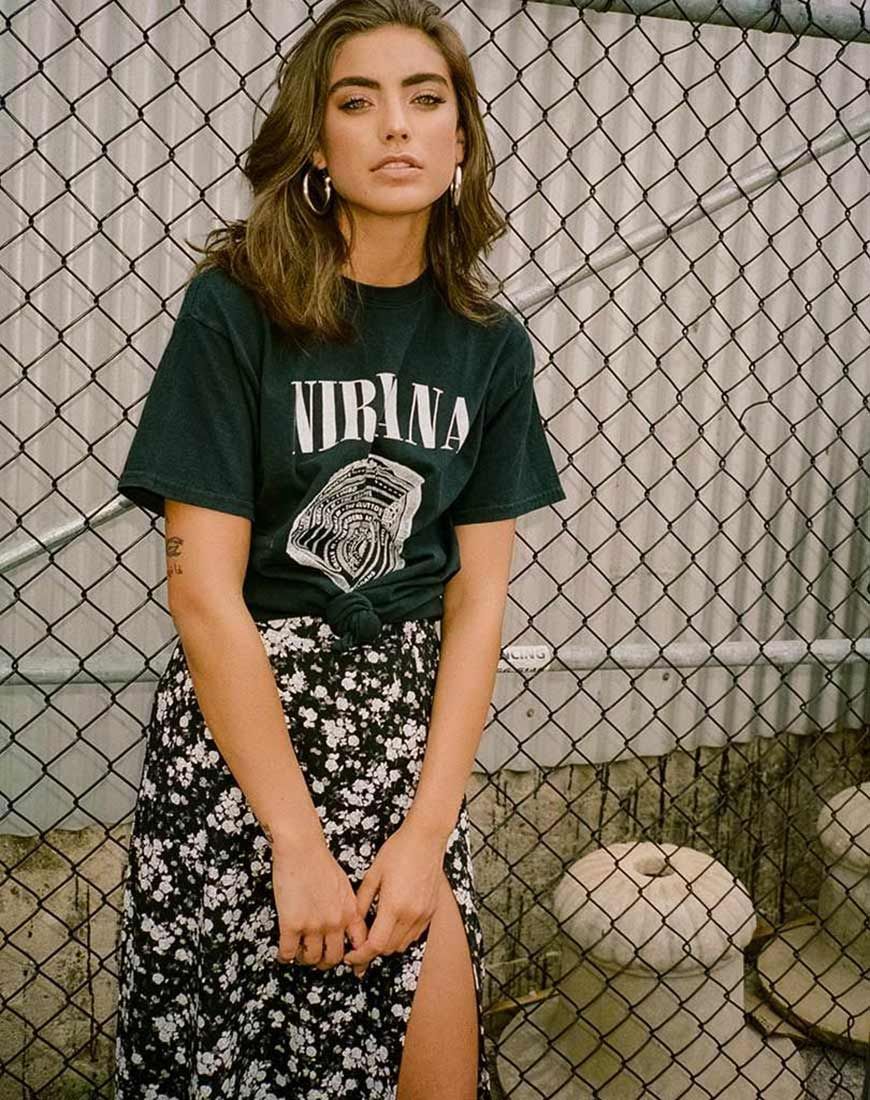 Saika Midi Skirt in Dark Wild Flower sold by Motel Rocks product image thumbnail 2