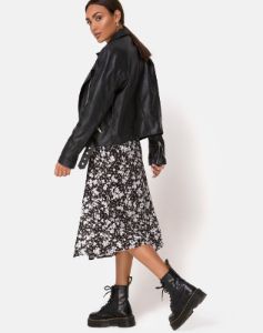 Saika Midi Skirt in Dark Wild Flower sold by Motel Rocks