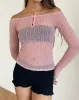 Kazi Bardot Top in Crinkle Pink sold by Motel Rocks
