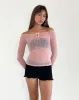 Kazi Bardot Top in Crinkle Pink sold by Motel Rocks