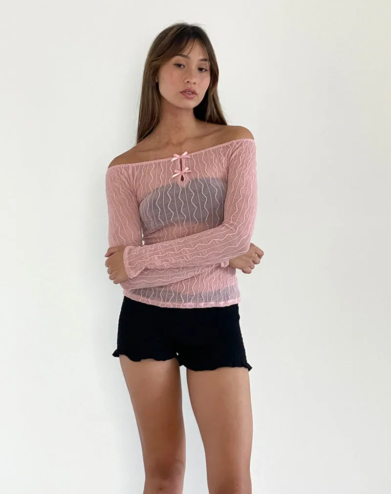 Kazi Bardot Top in Crinkle Pink sold by Motel Rocks product image thumbnail 3