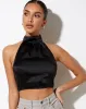 Noela Crop Top in Satin Black sold by Motel Rocks