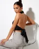 Noela Crop Top in Satin Black sold by Motel Rocks