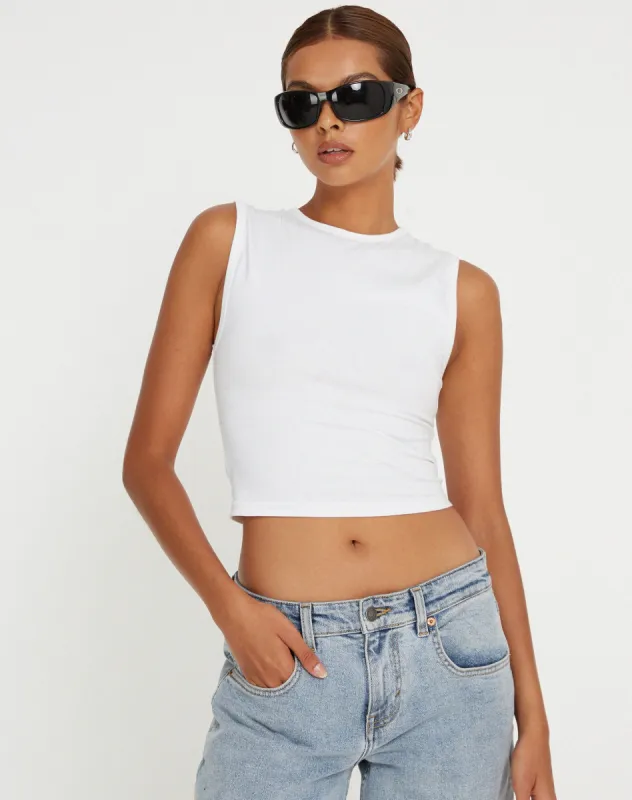 Monlo Vest Top in White sold by Motel Rocks