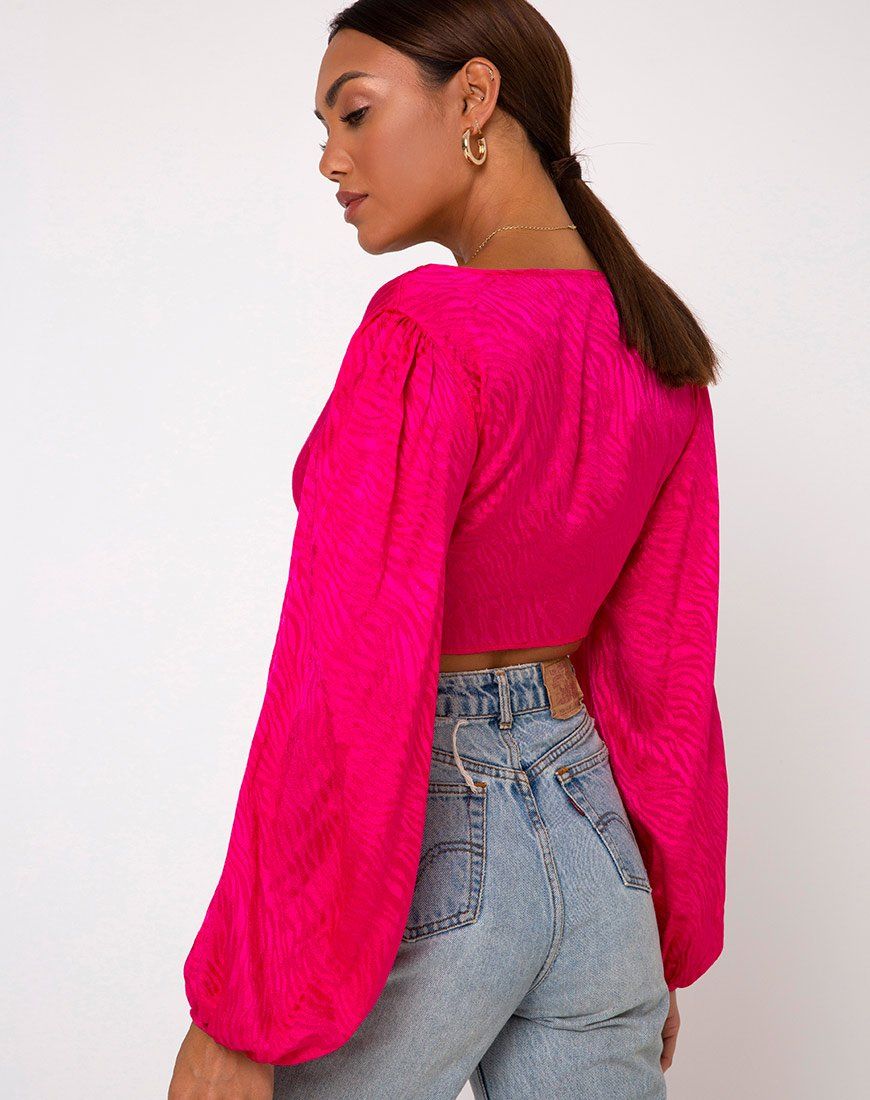 Carina Crop Top in Satin Zebra Fuchsia sold by Motel Rocks product image thumbnail 2