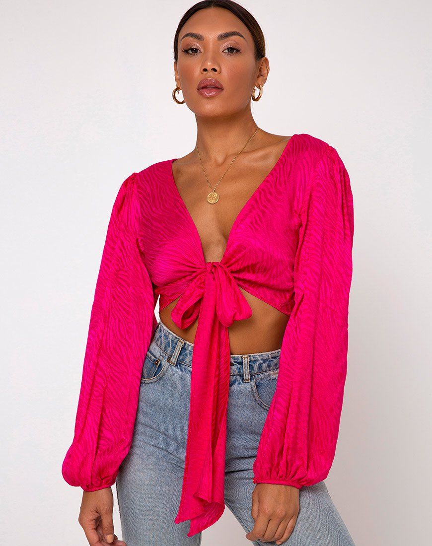 Carina Crop Top in Satin Zebra Fuchsia sold by Motel Rocks