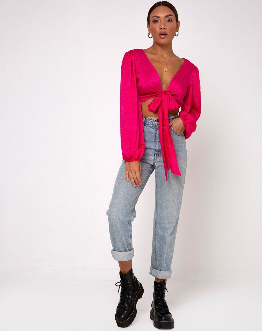 Carina Crop Top in Satin Zebra Fuchsia sold by Motel Rocks product image thumbnail 3