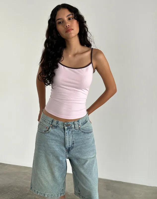 Solani Top in Light Pink with Deep Mahogany Binding sold by Motel Rocks