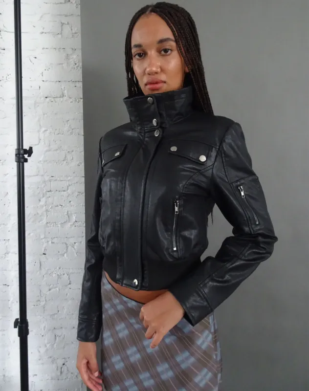 Loviana Jacket in PU Black sold by Motel Rocks