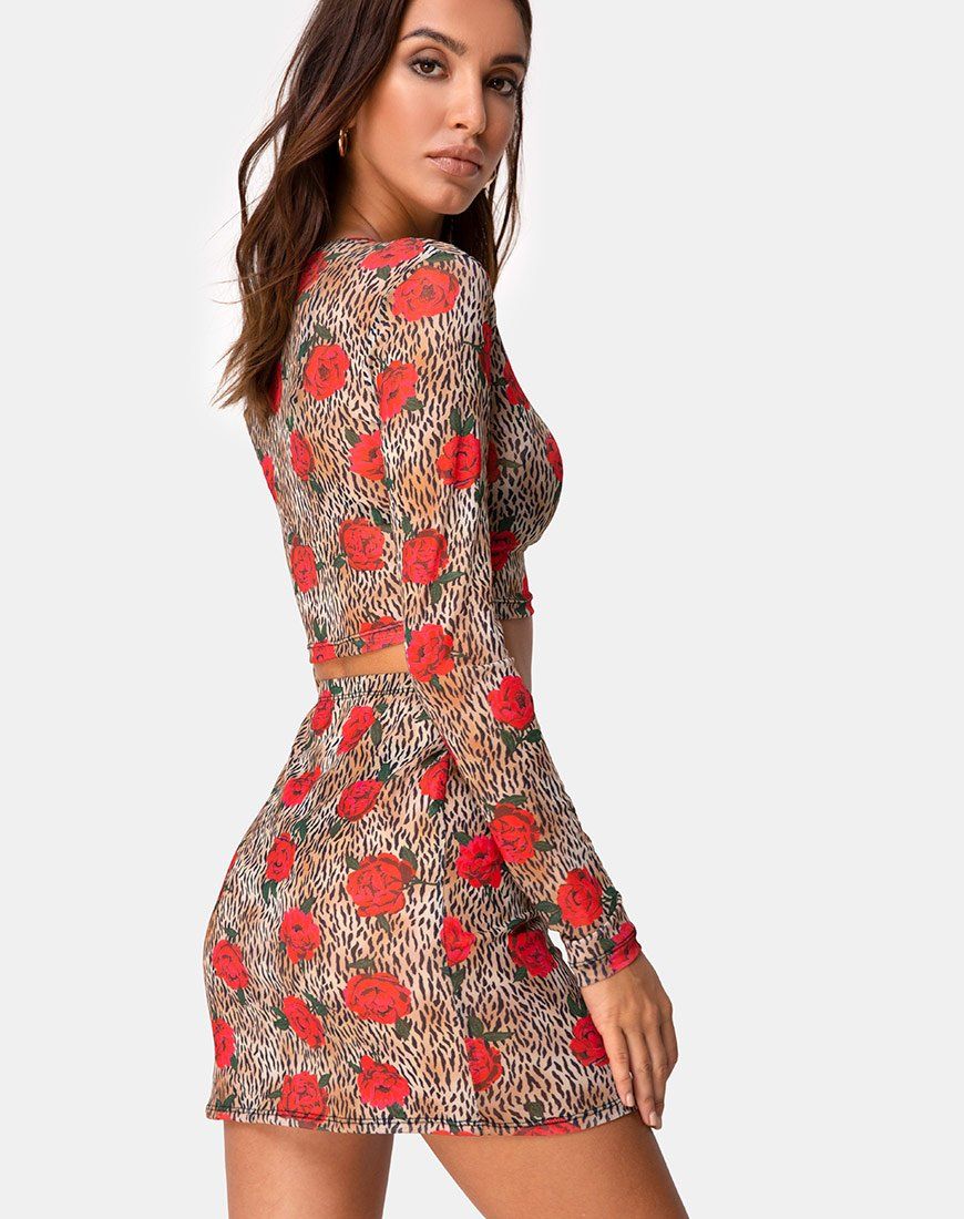 Kinnie Mini Skirt in Tiger Rose sold by Motel Rocks product image thumbnail 2