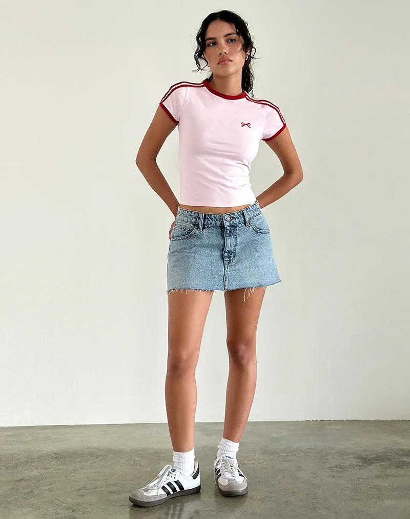 Salda Top in Light Pink with Adrenaline Red Binding and Bow Embroidery sold by Motel Rocks product image thumbnail 5
