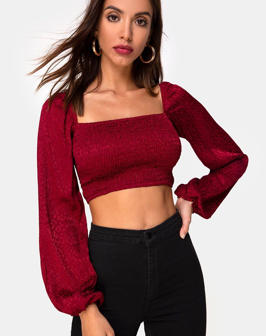 Elina Top in Satin Cheetah Raspberry sold by Motel Rocks