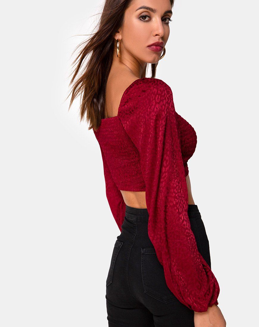 Elina Top in Satin Cheetah Raspberry sold by Motel Rocks product image thumbnail 2