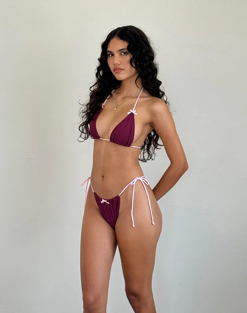 Leyna Bow Bikini Bottom in Wine with Sakura Pink Binding sold by Motel Rocks product image thumbnail 2