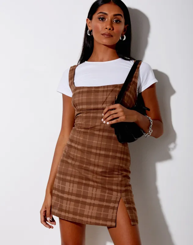 Mehra Mini Dress in Brown Check sold by Motel Rocks