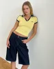 Isda Top in Lemonade with Navy Binding and M Emb sold by Motel Rocks