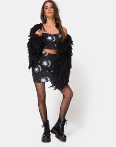 Kini Crop Top in Sun Moon Stars BW sold by Motel Rocks