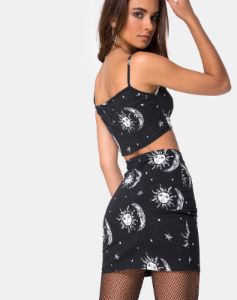 Kini Crop Top in Sun Moon Stars BW sold by Motel Rocks