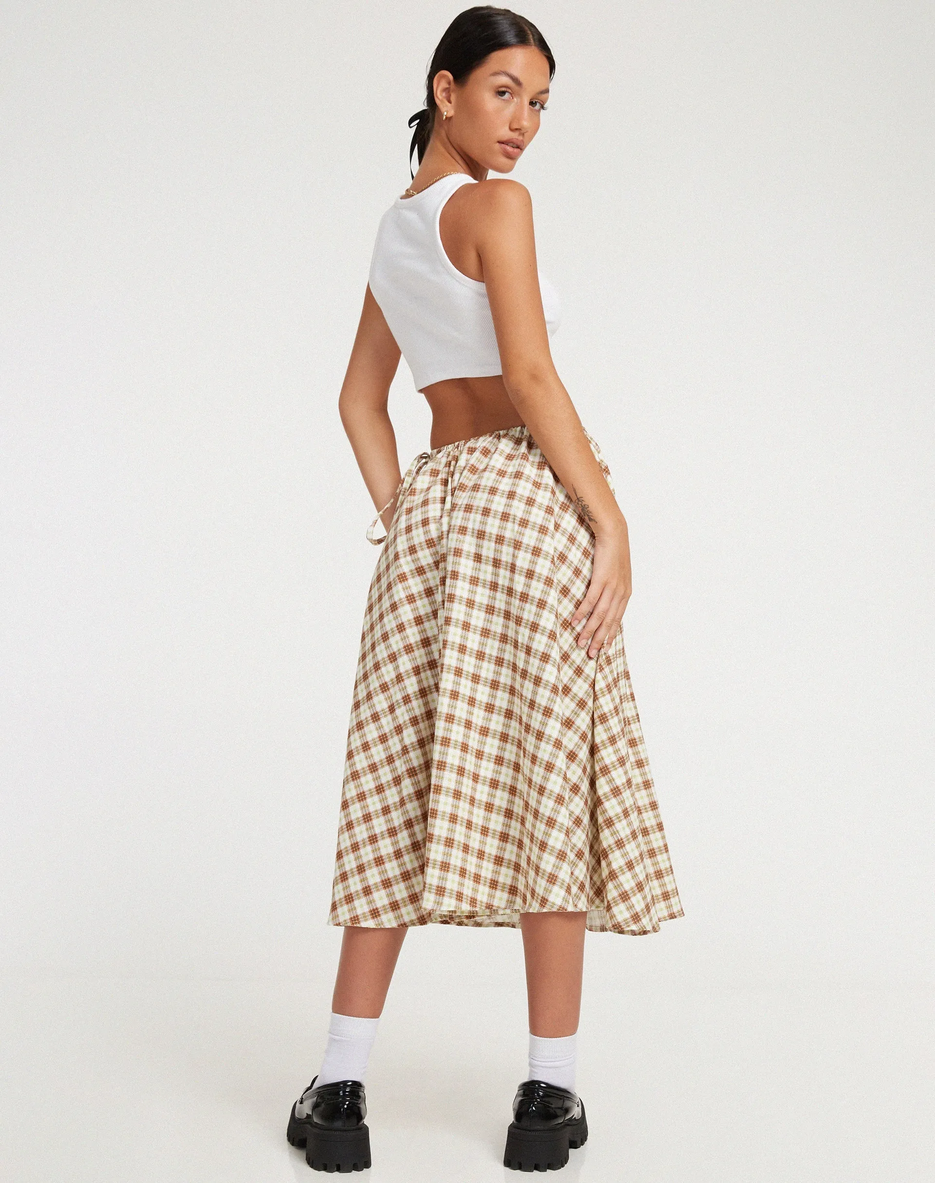 Takara Midi Skirt in Yellow and Brown Check sold by Motel Rocks product image thumbnail 4