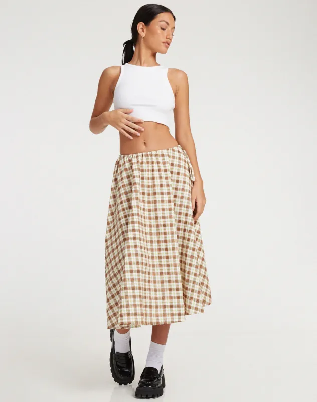 Takara Midi Skirt in Yellow and Brown Check made by Motel Rocks