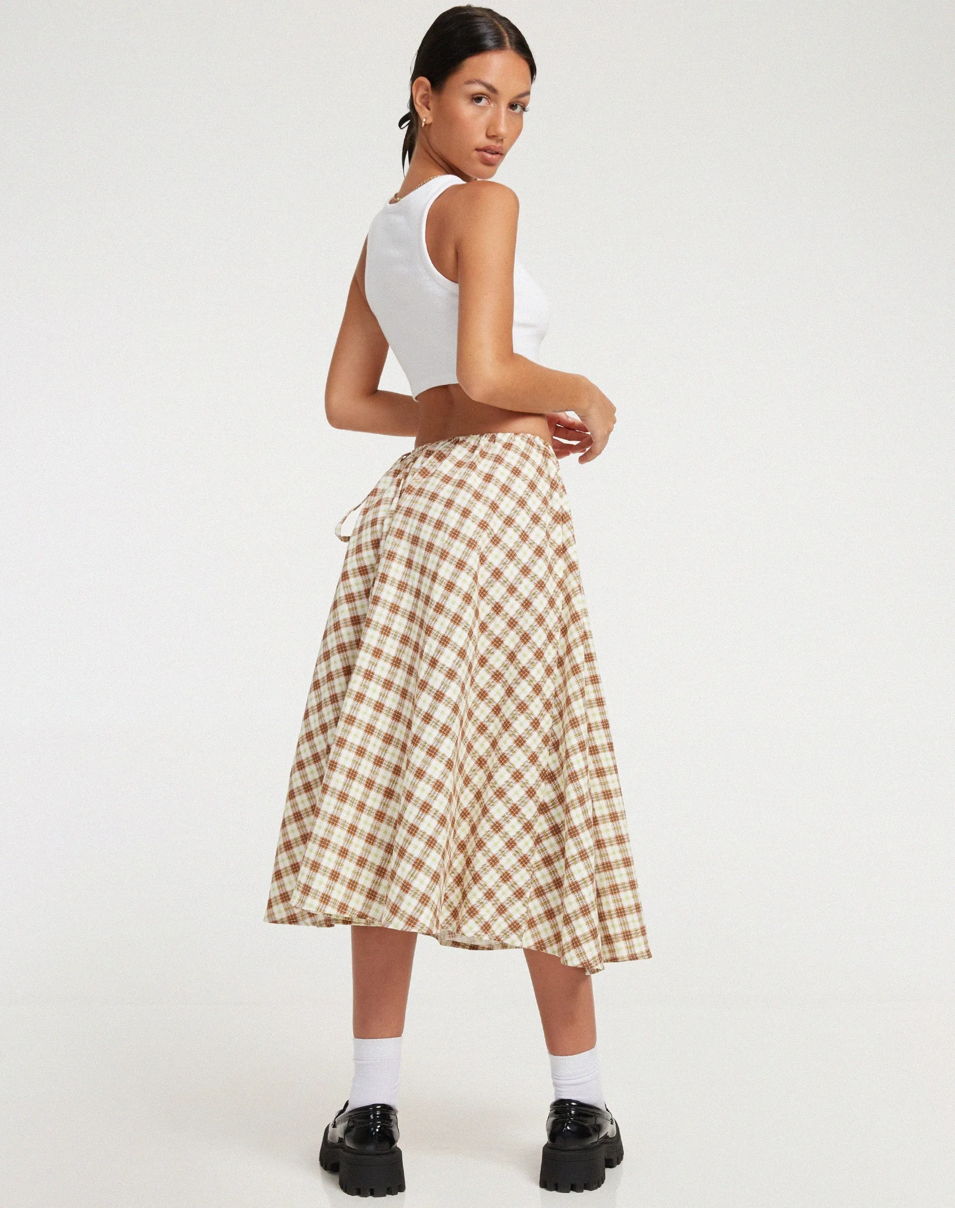 Takara Midi Skirt in Yellow and Brown Check sold by Motel Rocks product image thumbnail 2