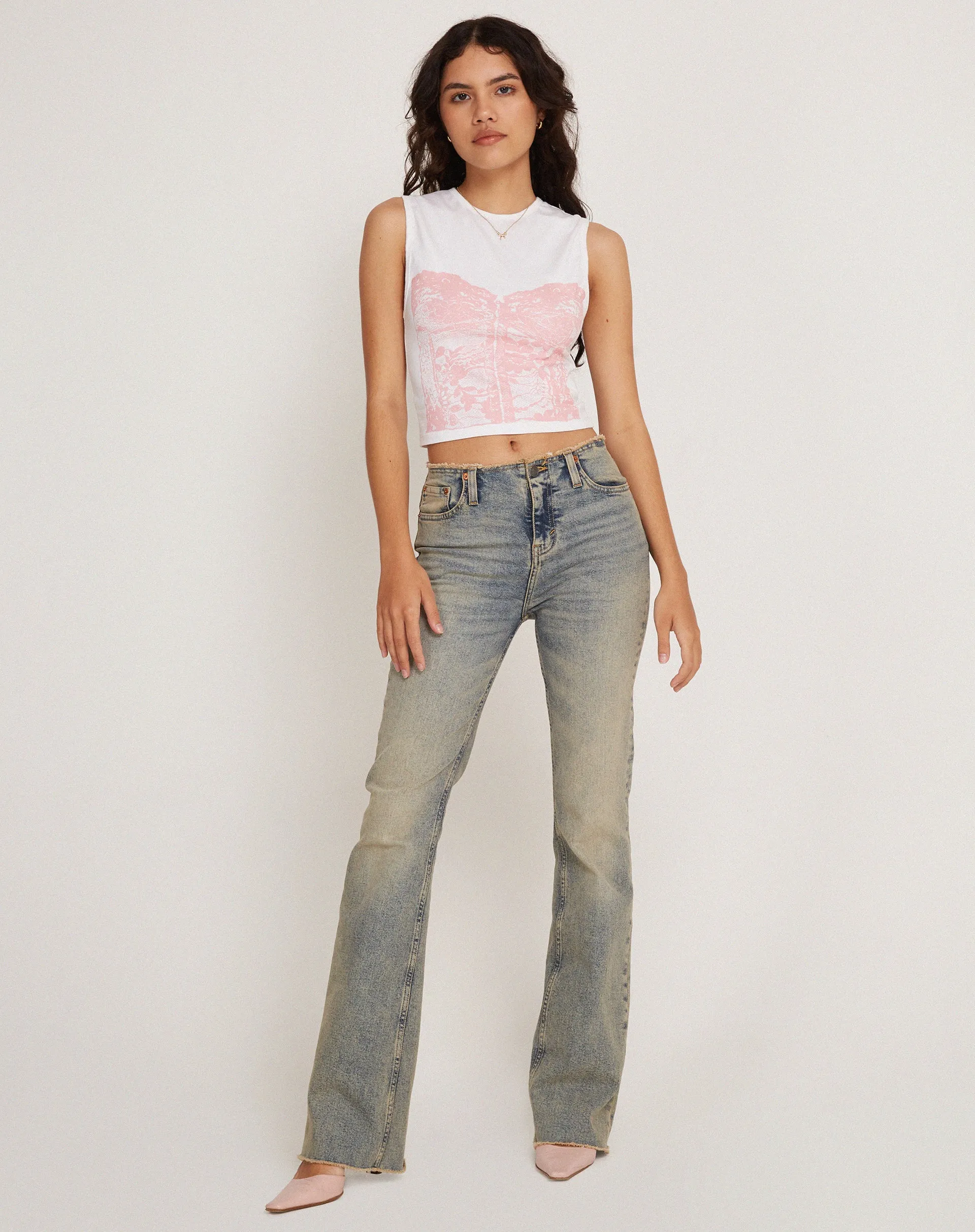 Monlo Vest Top in White Pink Corset Print sold by Motel Rocks product image thumbnail 4