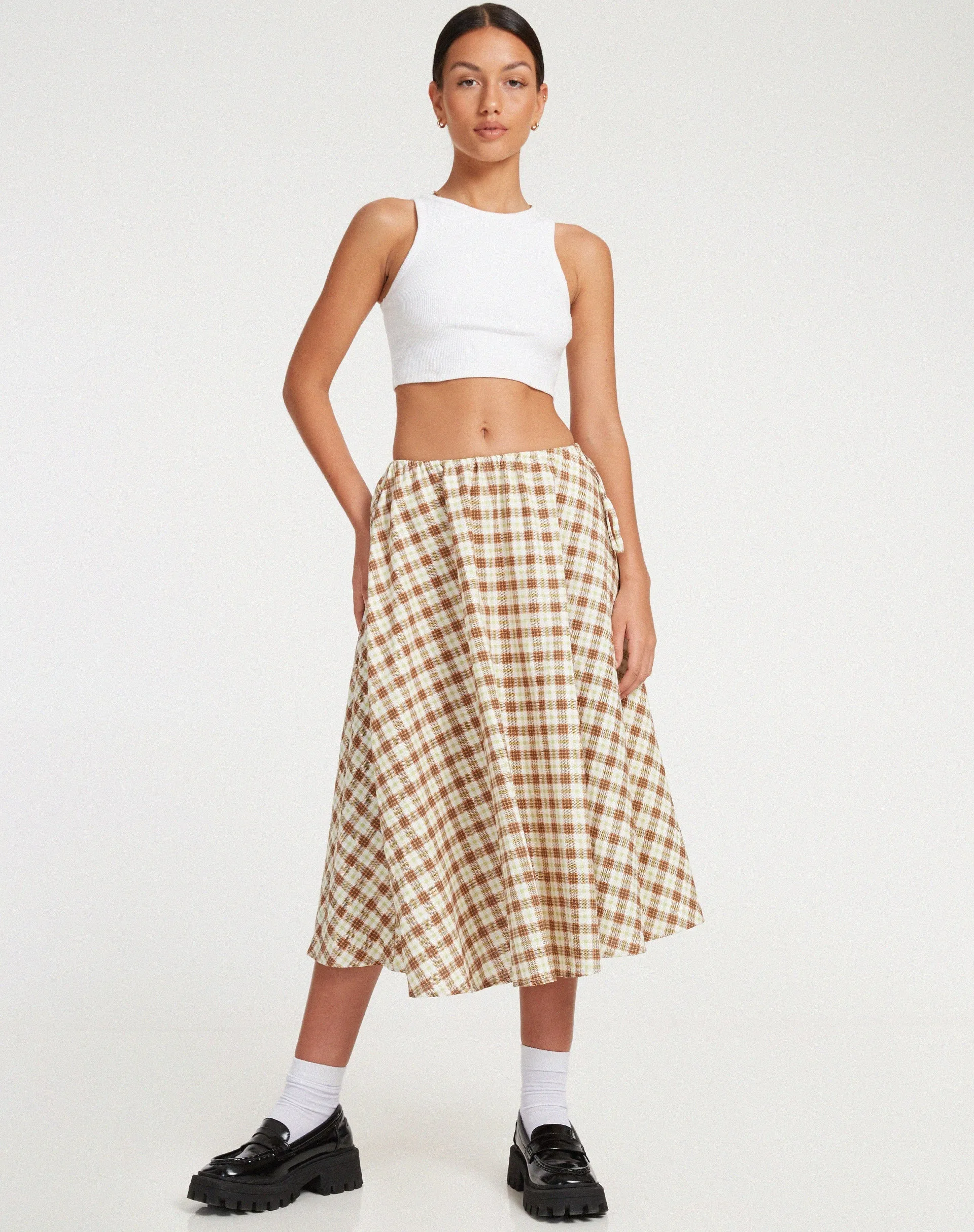 Takara Midi Skirt in Yellow and Brown Check sold by Motel Rocks product image thumbnail 3