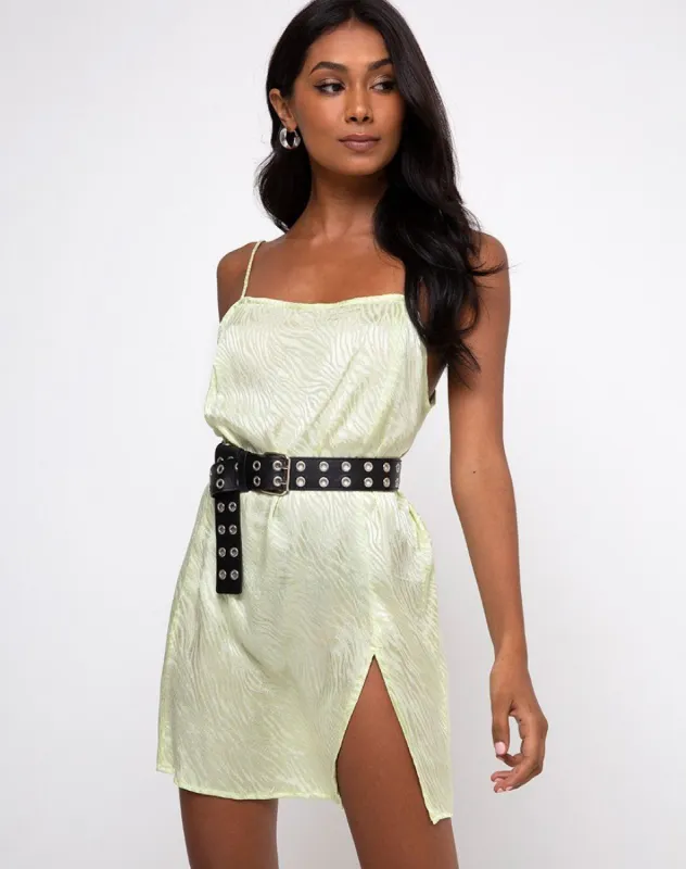 Datista Dress in Satin Zebra Pistachio sold by Motel Rocks