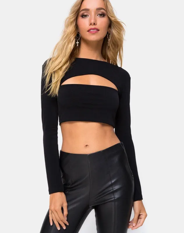 Shimla Cutout Crop Top in Black sold by Motel Rocks