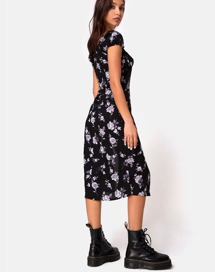 Milla Midi Dress in White Rose Black sold by Motel Rocks product image thumbnail 4