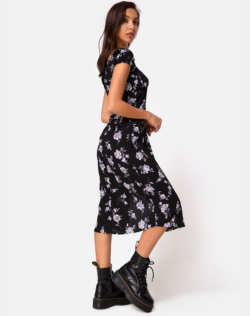 Milla Midi Dress in White Rose Black sold by Motel Rocks product image thumbnail 2