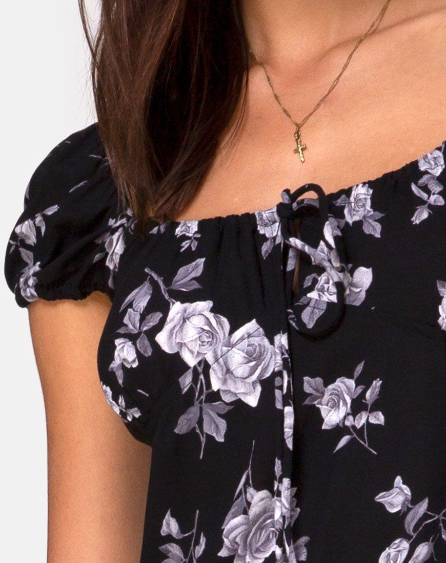 Milla Midi Dress in White Rose Black sold by Motel Rocks product image thumbnail 5