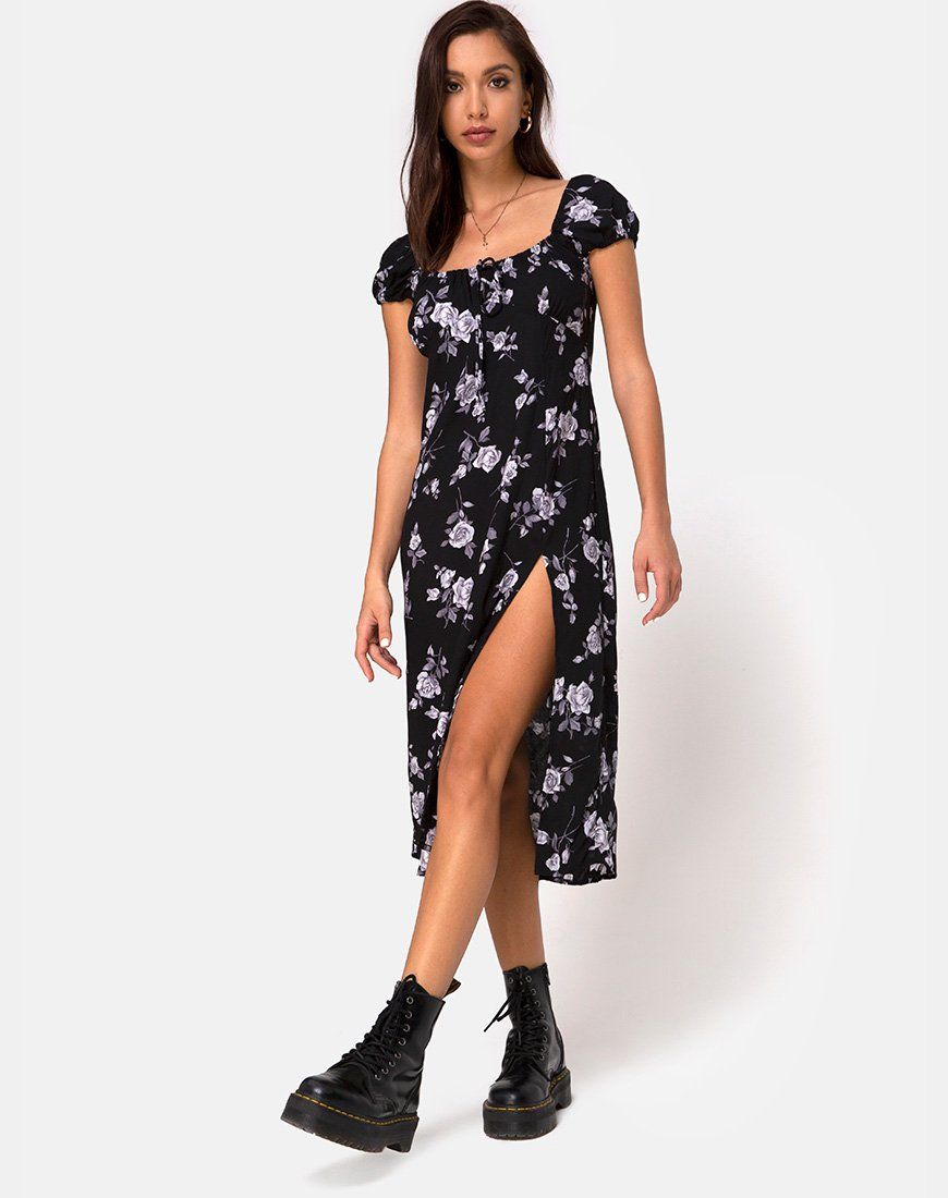 Milla Midi Dress in White Rose Black sold by Motel Rocks product image thumbnail 3