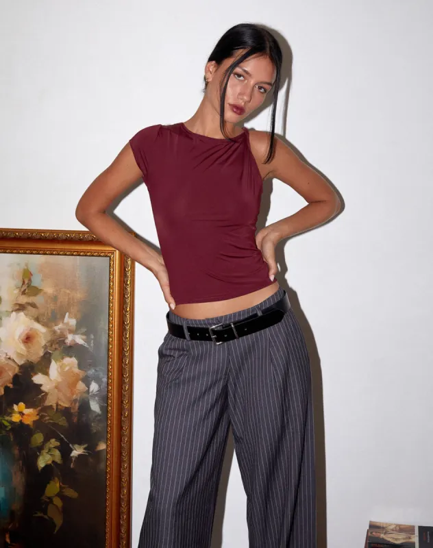 Dannas Twist Shoulder Top in Burgundy sold by Motel Rocks