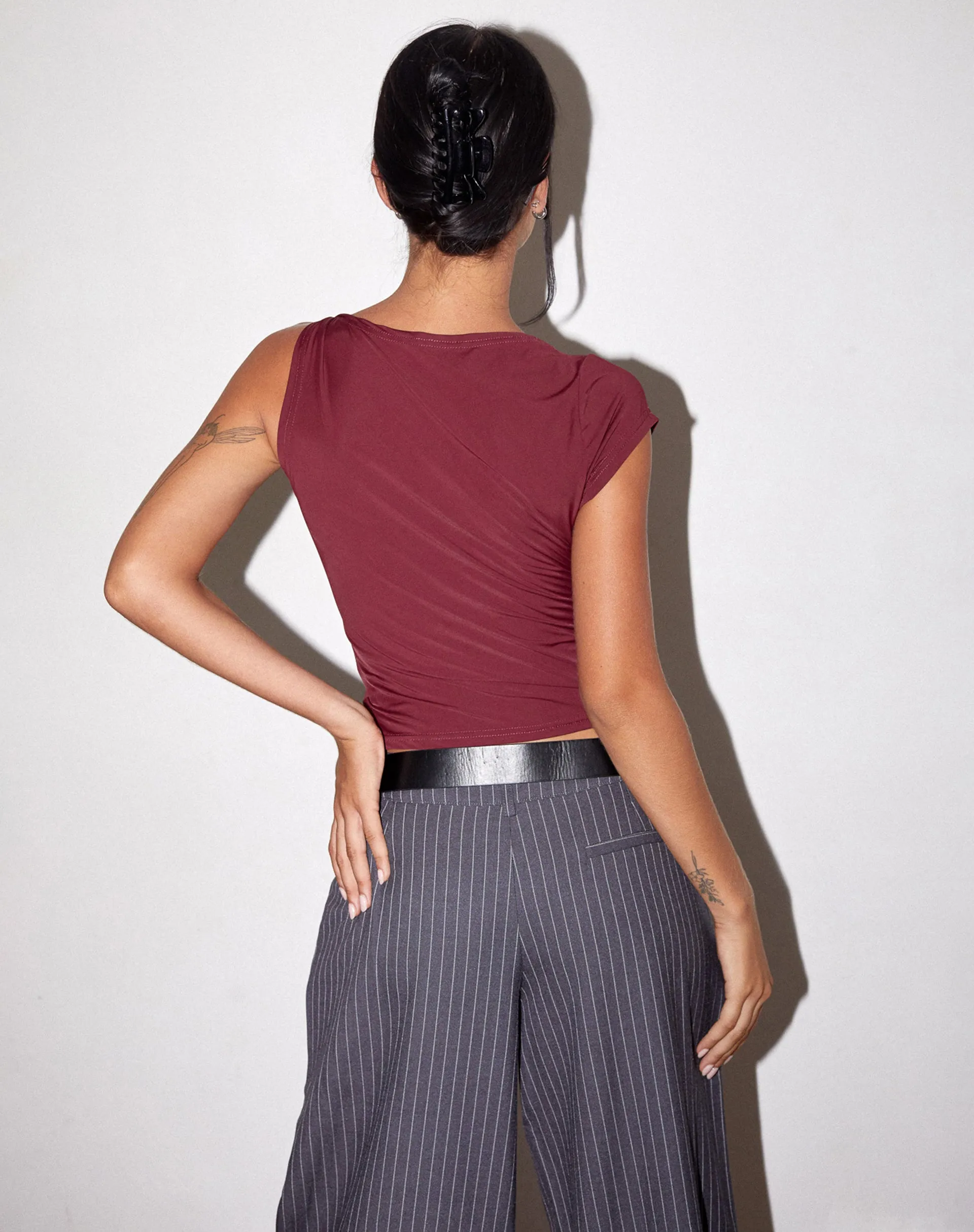 Dannas Twist Shoulder Top in Burgundy sold by Motel Rocks product image thumbnail 4