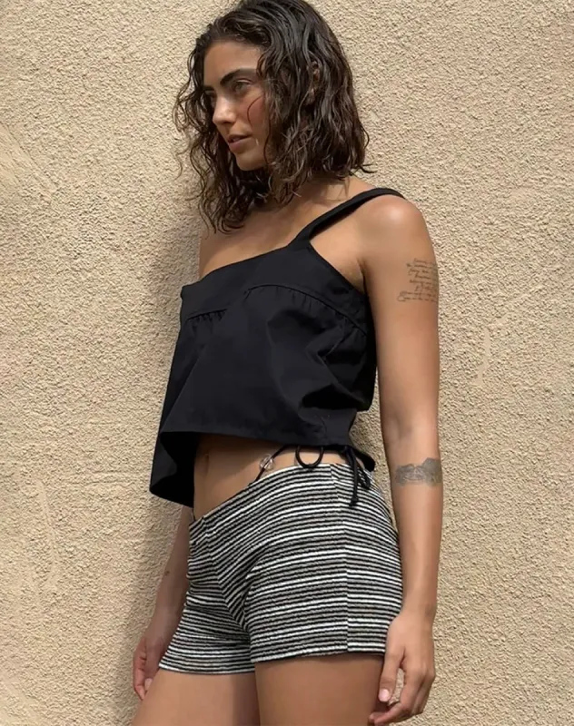 Eunia Shorts in Black and Brown Stripe sold by Motel Rocks