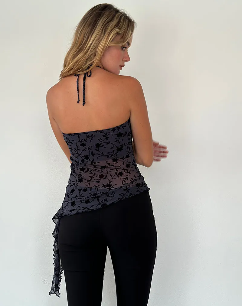 Arabella Halterneck Top in Pretty Petal Flock Navy sold by Motel Rocks product image thumbnail 5