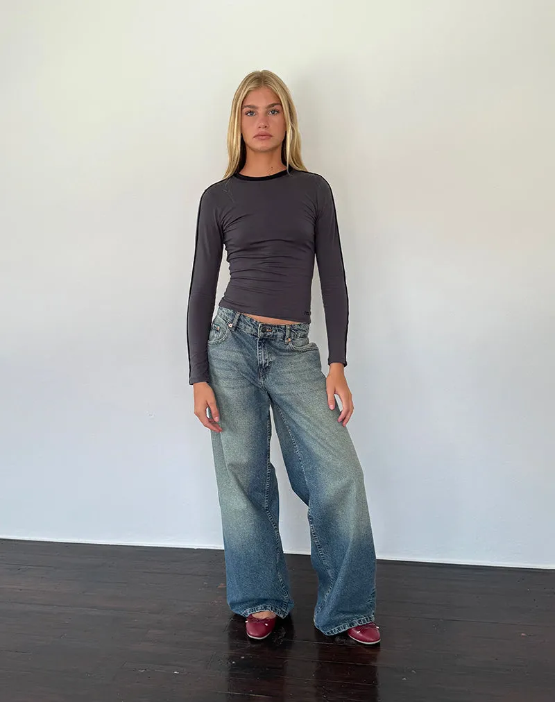 Bonija Long Sleeve Top in Beluga with Black Piping and M Embroidery sold by Motel Rocks product image thumbnail 3