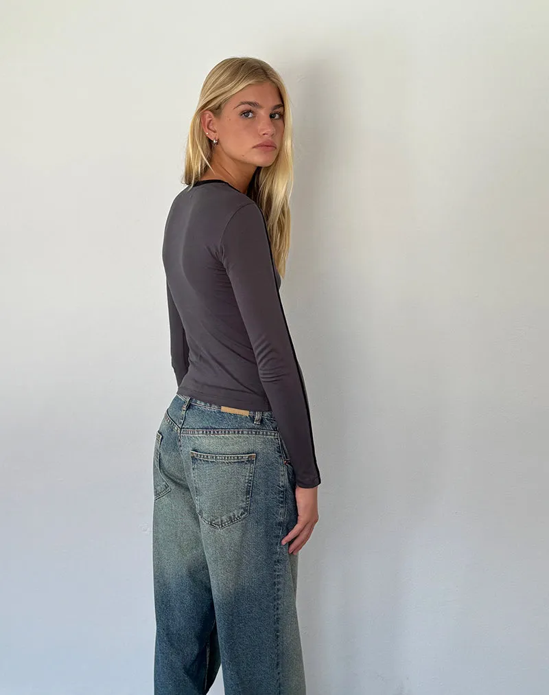 Bonija Long Sleeve Top in Beluga with Black Piping and M Embroidery sold by Motel Rocks product image thumbnail 4