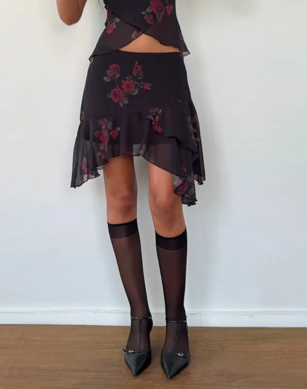 Winona Mini Skirt in Vintage Roses Black sold by Motel Rocks