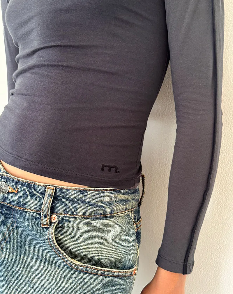 Bonija Long Sleeve Top in Beluga with Black Piping and M Embroidery sold by Motel Rocks product image thumbnail 5