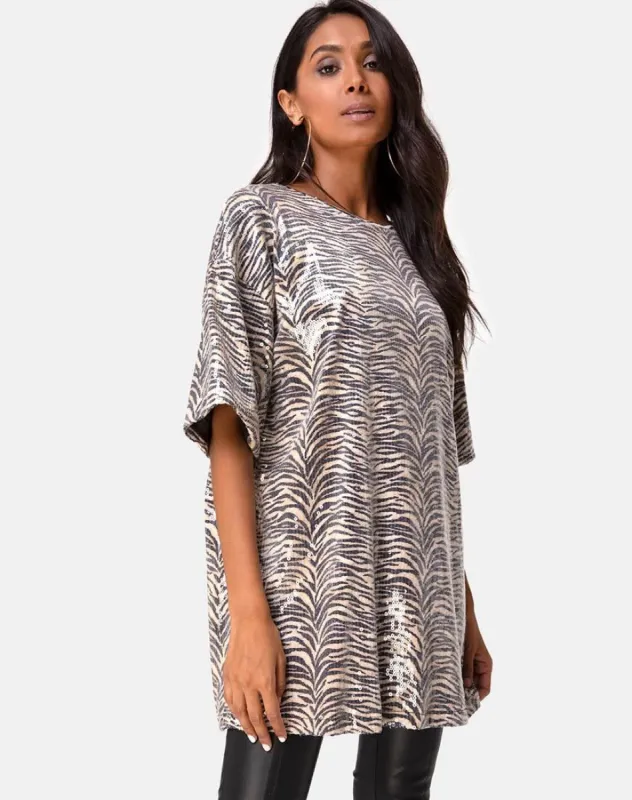 Sunny Kiss Oversize Tee in Tiger Clear Sequin sold by Motel Rocks