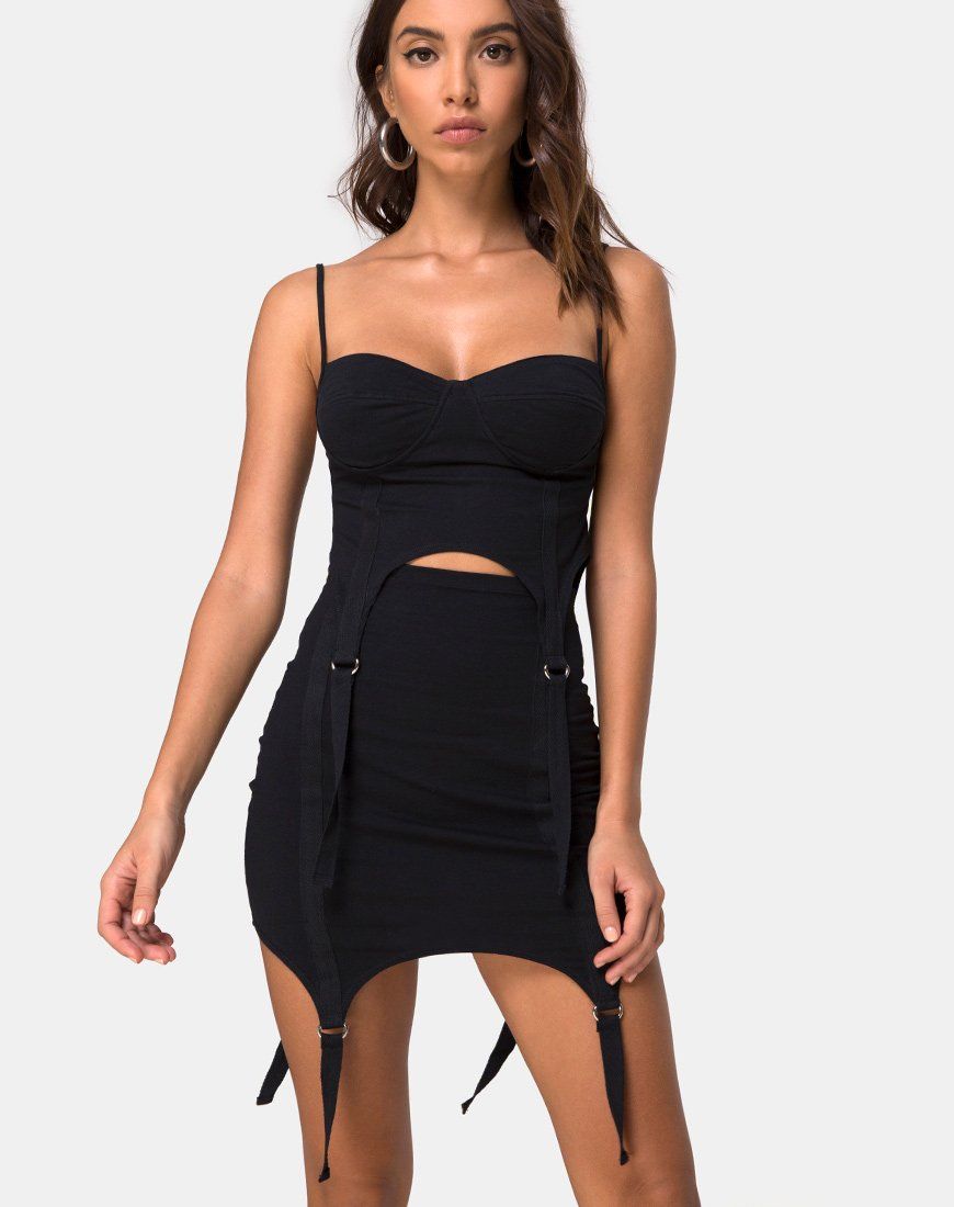 Laing Crop Top in Lycra Black sold by Motel Rocks