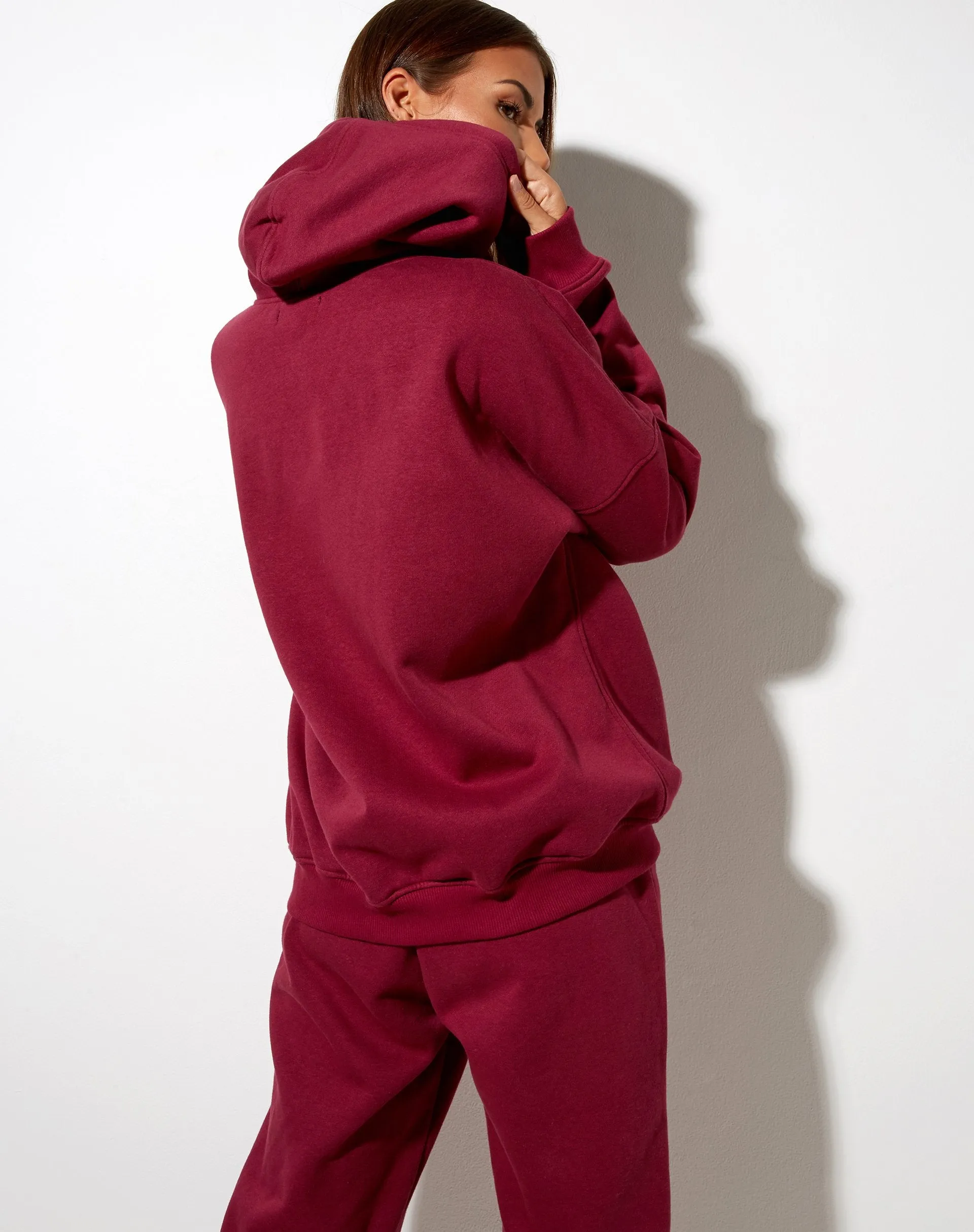 Oversize Hoodie in Burgundy 'Angel' Embro sold by Motel Rocks product image thumbnail 2