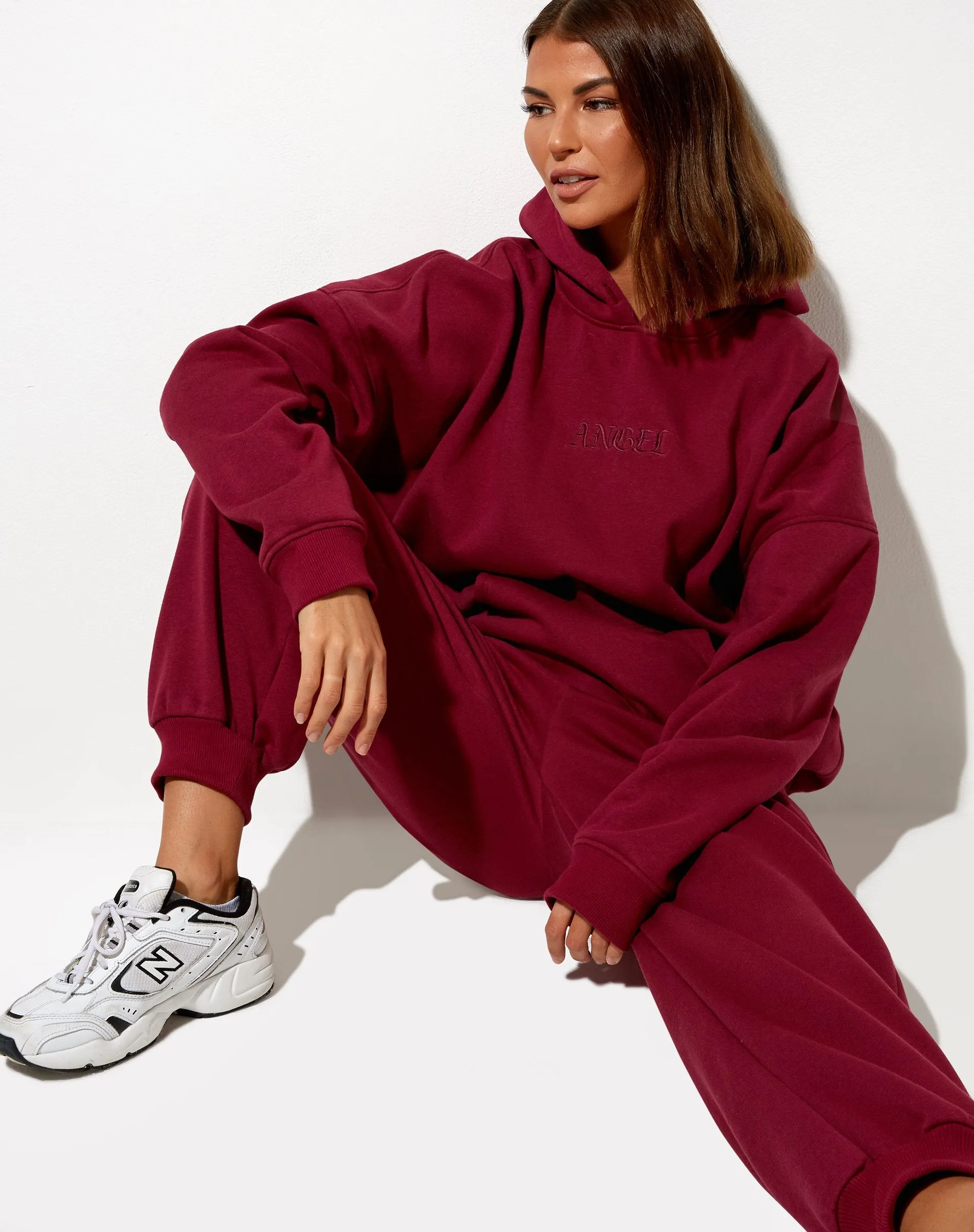 Oversize Hoodie in Burgundy 'Angel' Embro sold by Motel Rocks product image thumbnail 3