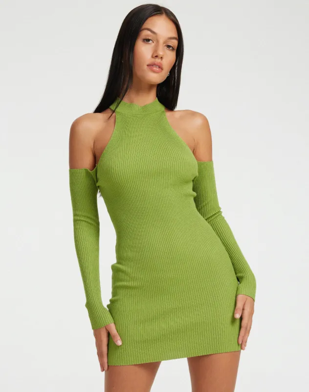 Dundar Knitted Mini Dress in Golden Lime made by Motel Rocks